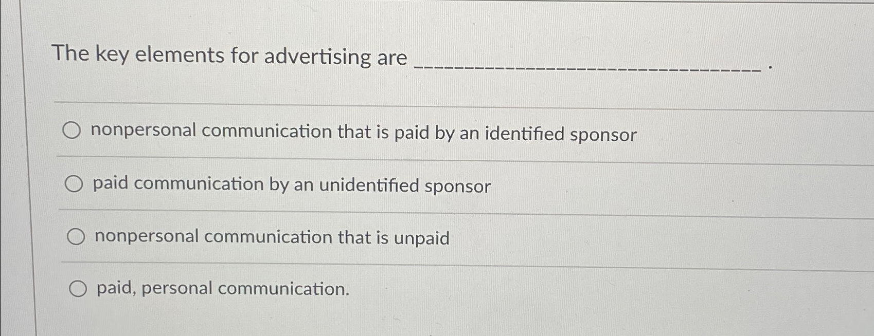  The key elements for advertising art q, nonpersonal communication that is
