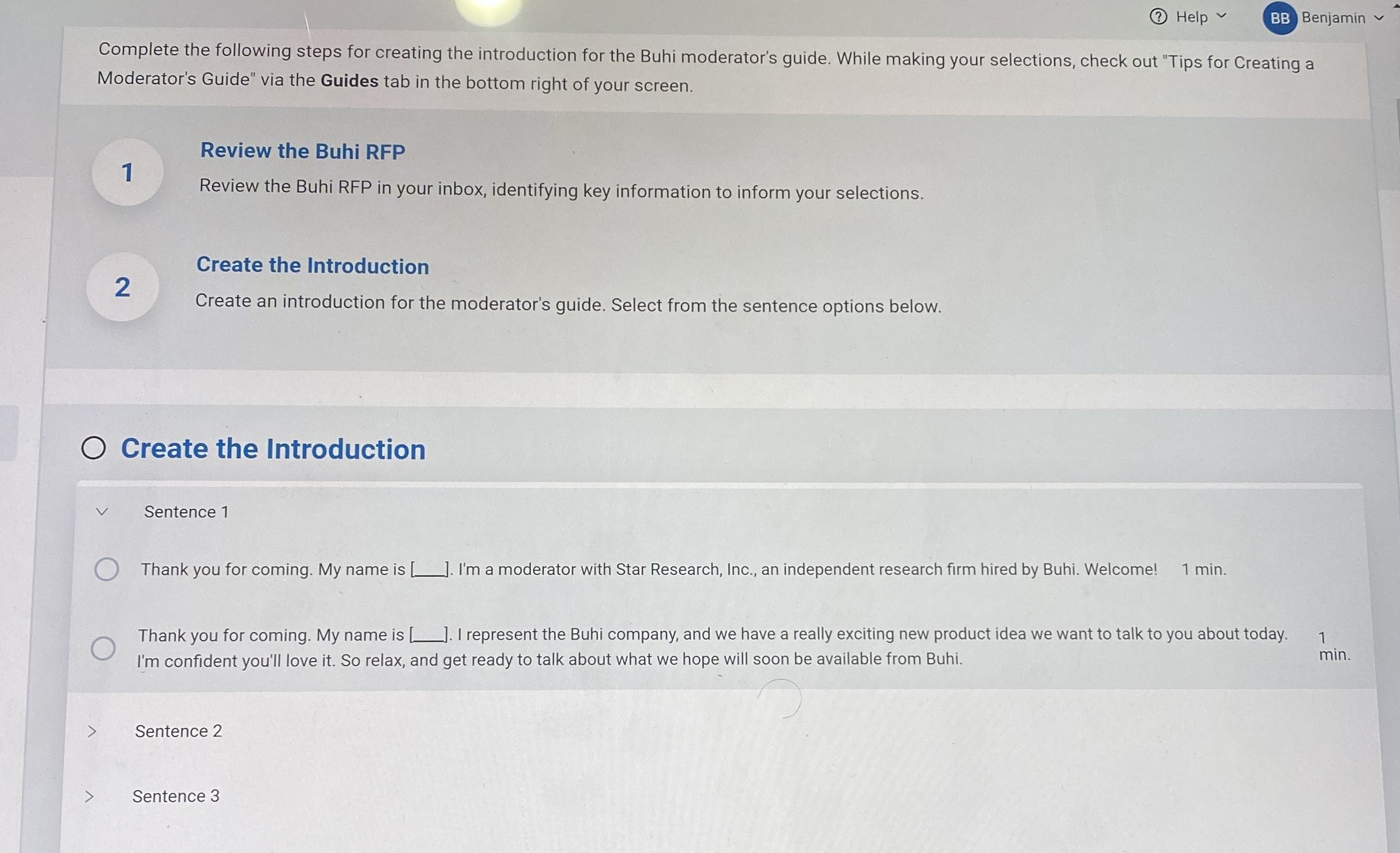  Help Complete the following steps for creating the introduction for the
