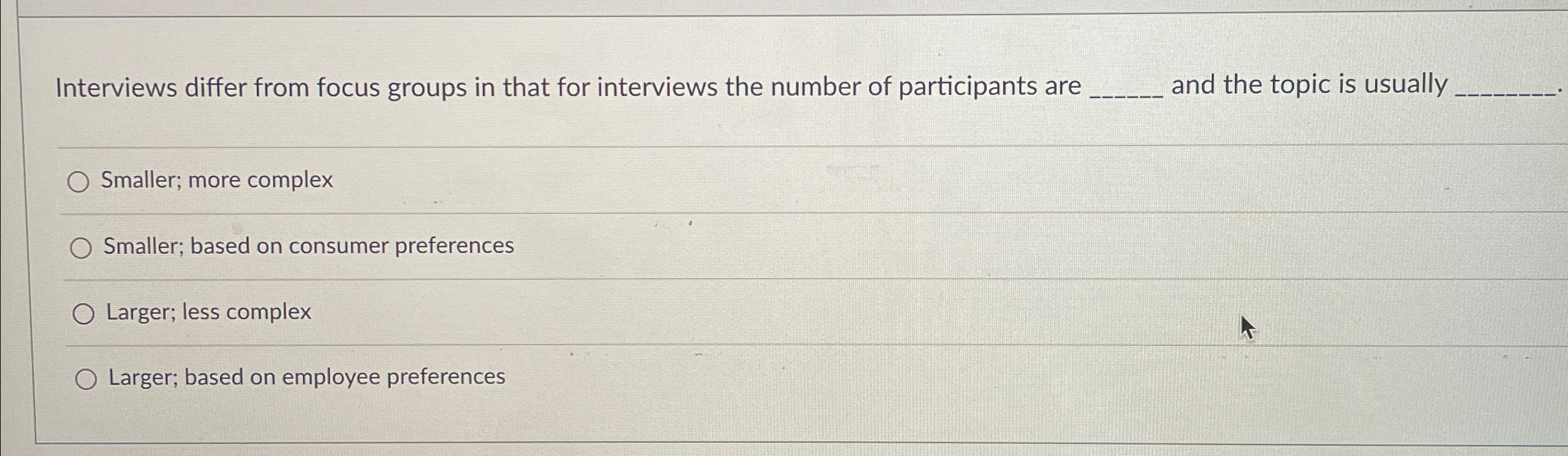  Interviews differ from focus groups in that for interviews the number
