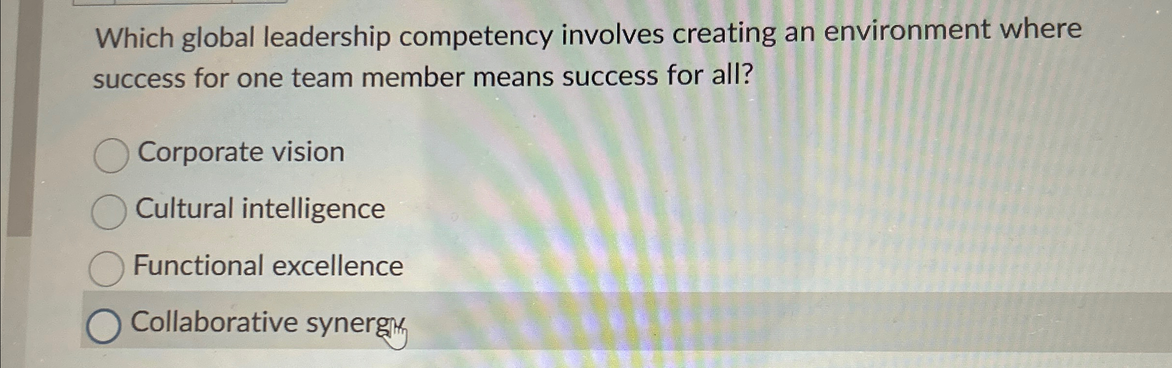  Which global leadership competency involves creating an environment where success for