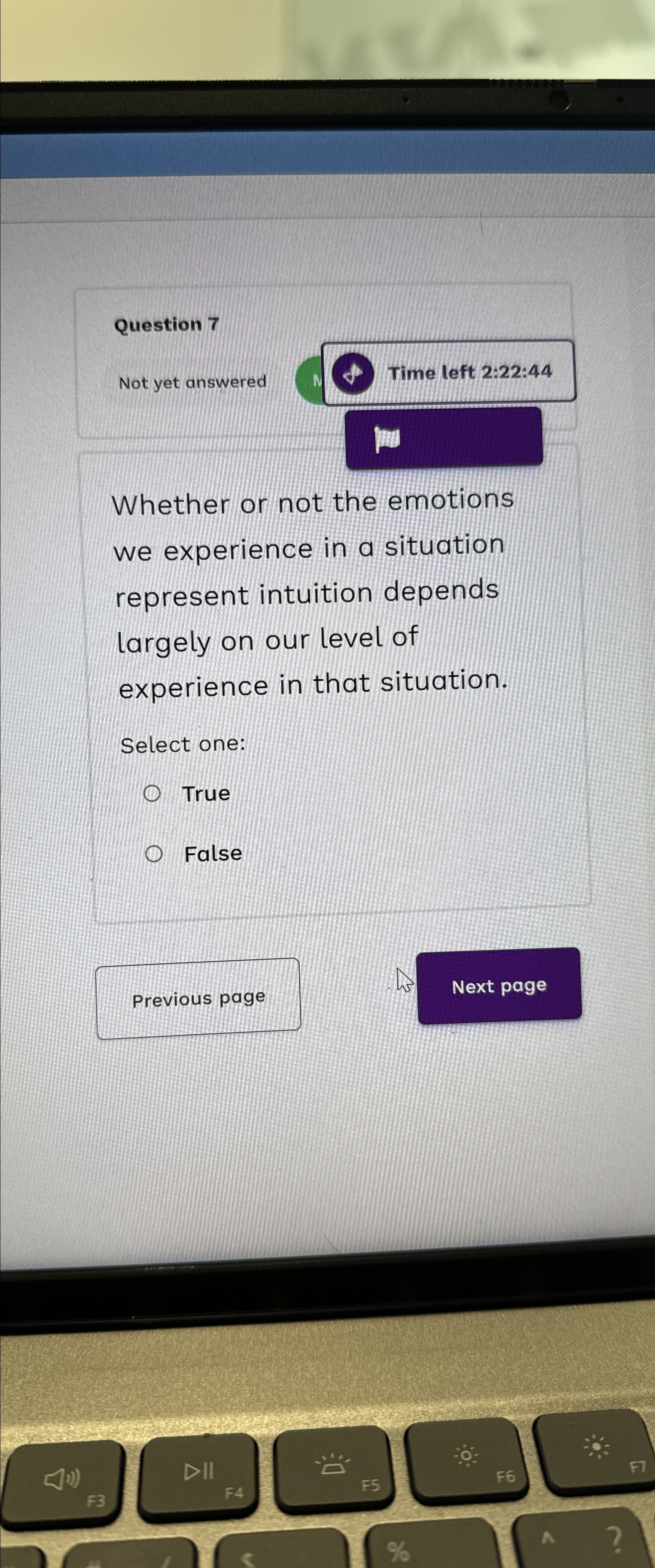  Question 7 Not yet answered Time left 2:22:44 Whether or not