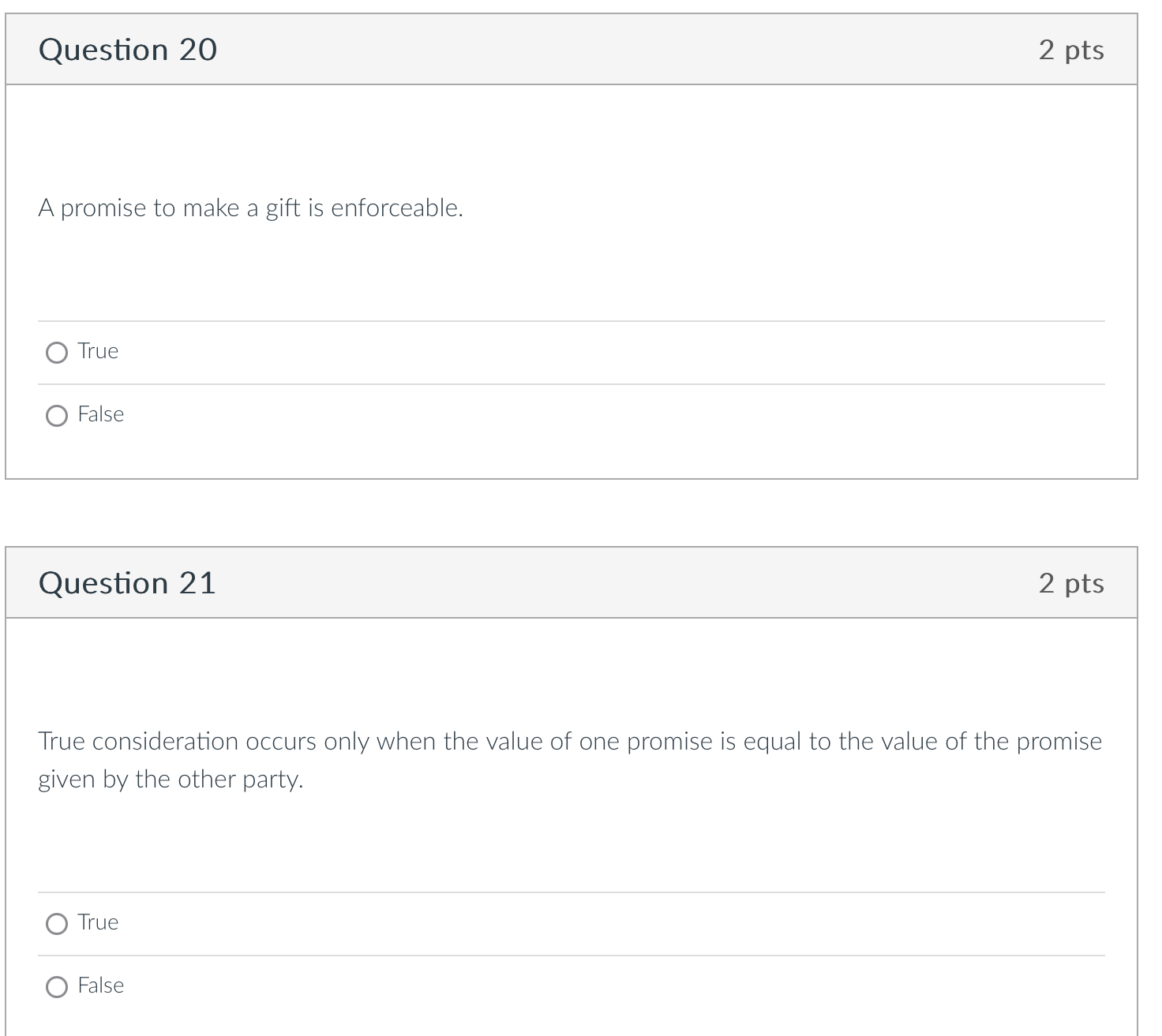  Question 20 2 pts A promise to make a gift is