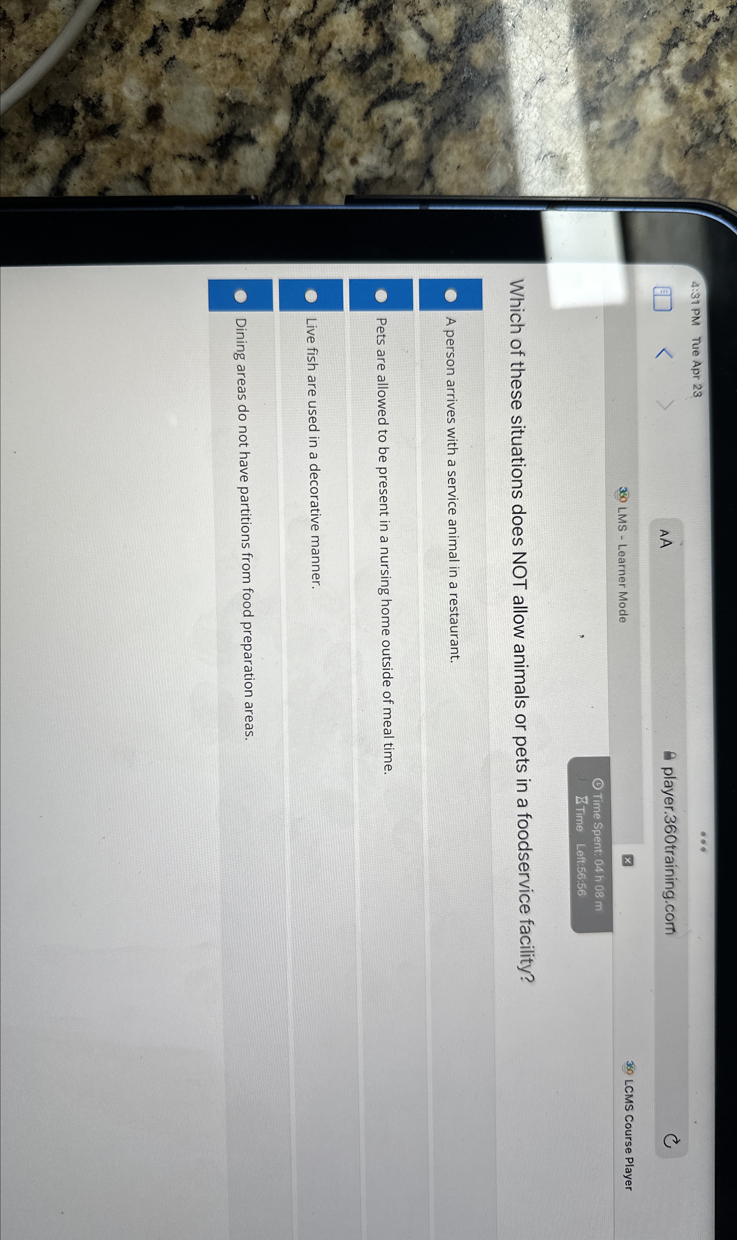  4:31 PM Tue Apr 23 AA player.360training.com 360 LMS - Learner