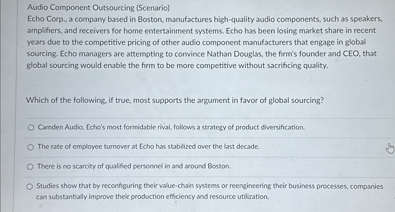  Audio Component Outsourcing (Scenario) Echo Corp., a company based in Boston,