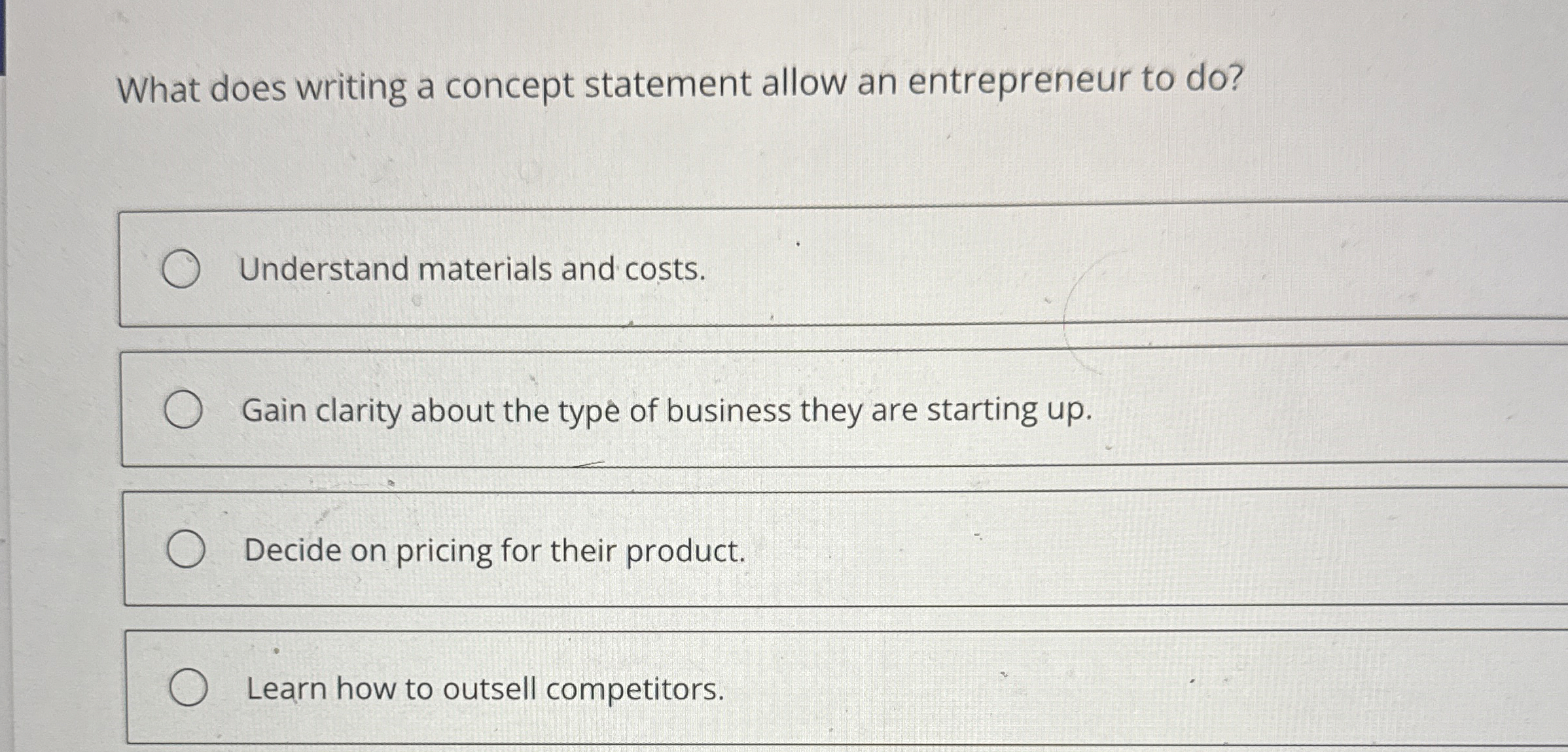  What does writing a concept statement allow an entrepreneur to do?