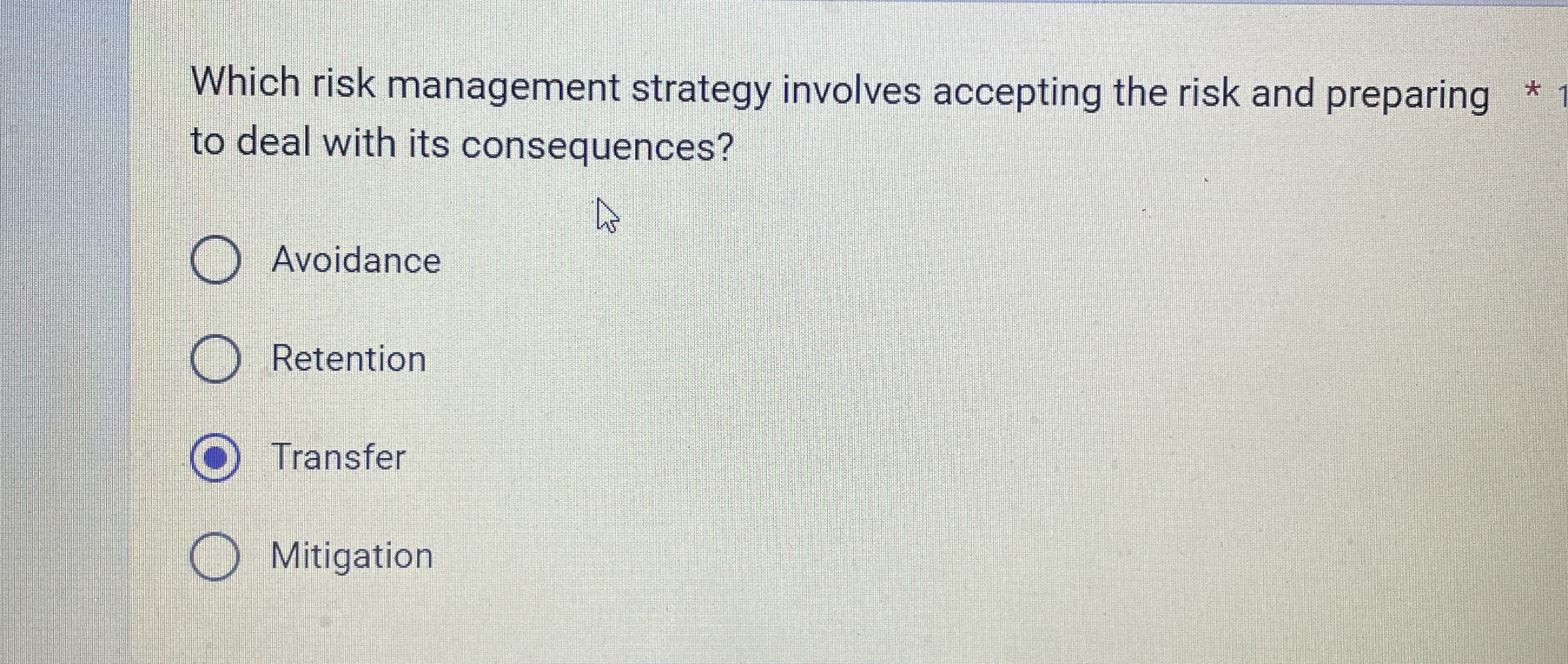  Which risk management strategy involves accepting the risk and preparing to