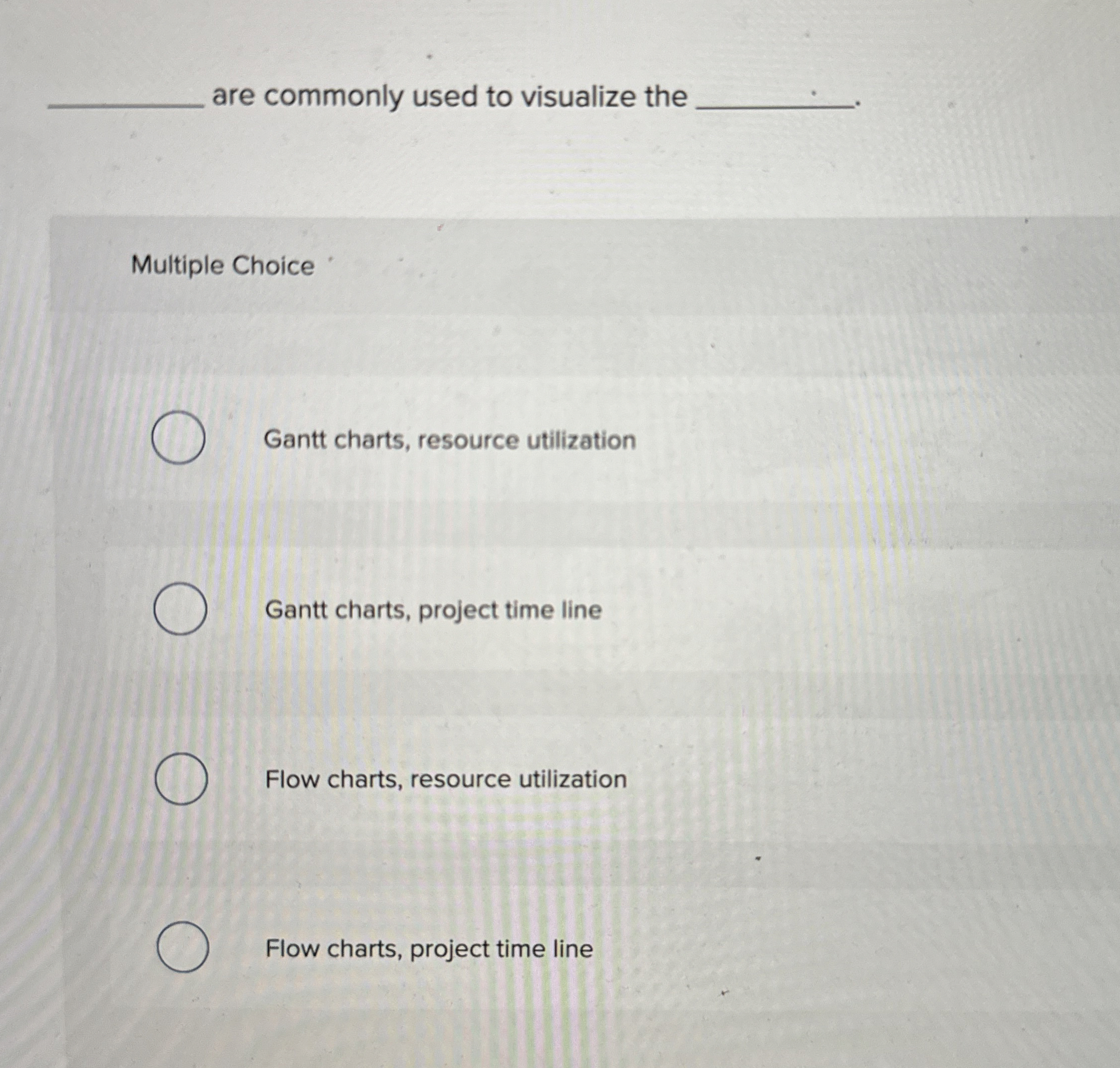  are commonly used to visualize the q, Multiple Choice Gantt charts,