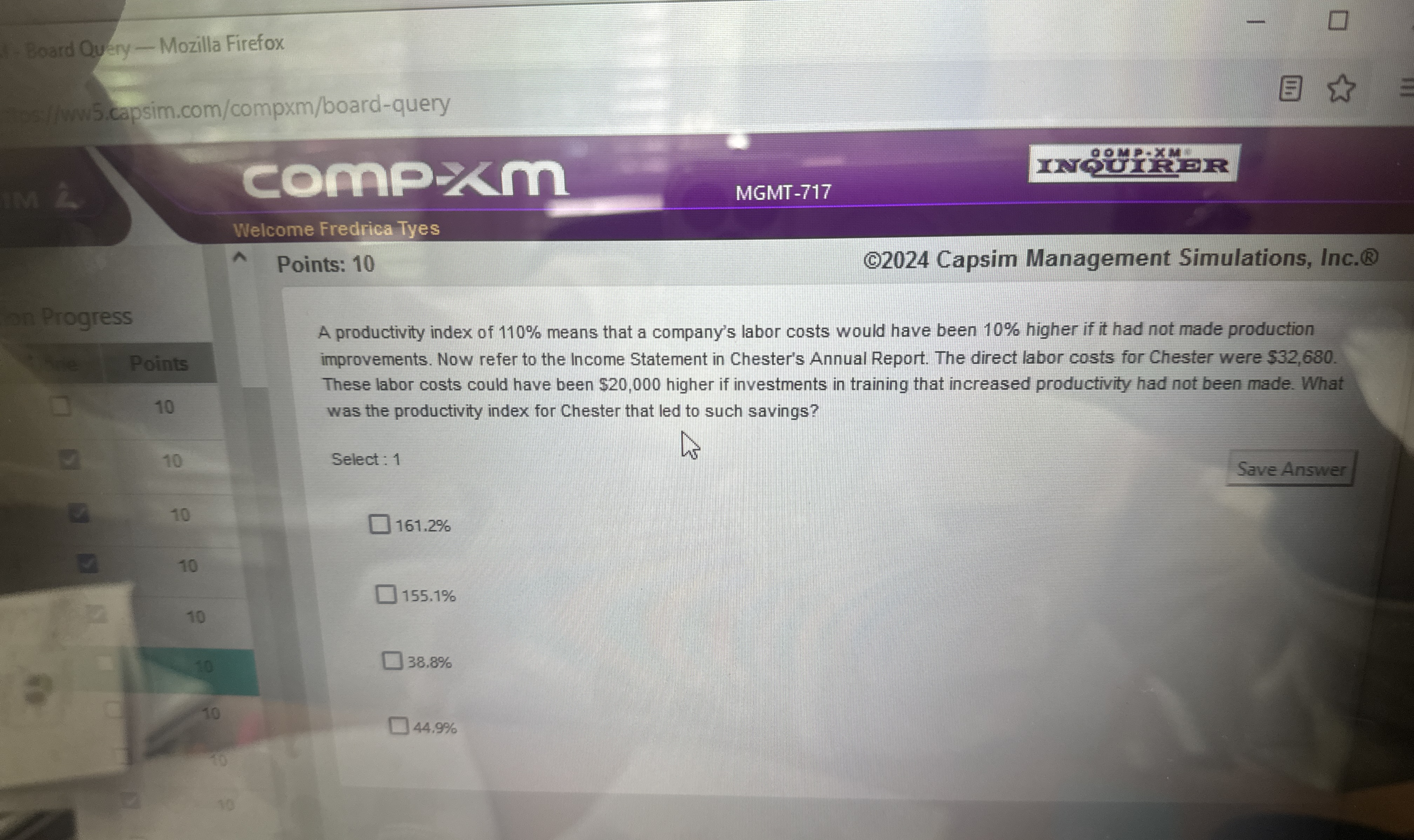  Board Qy-ry - Mozilla Firefox ( n.5.capsim.com/compxm/board-query compzin Welcome Fredrica Tyes