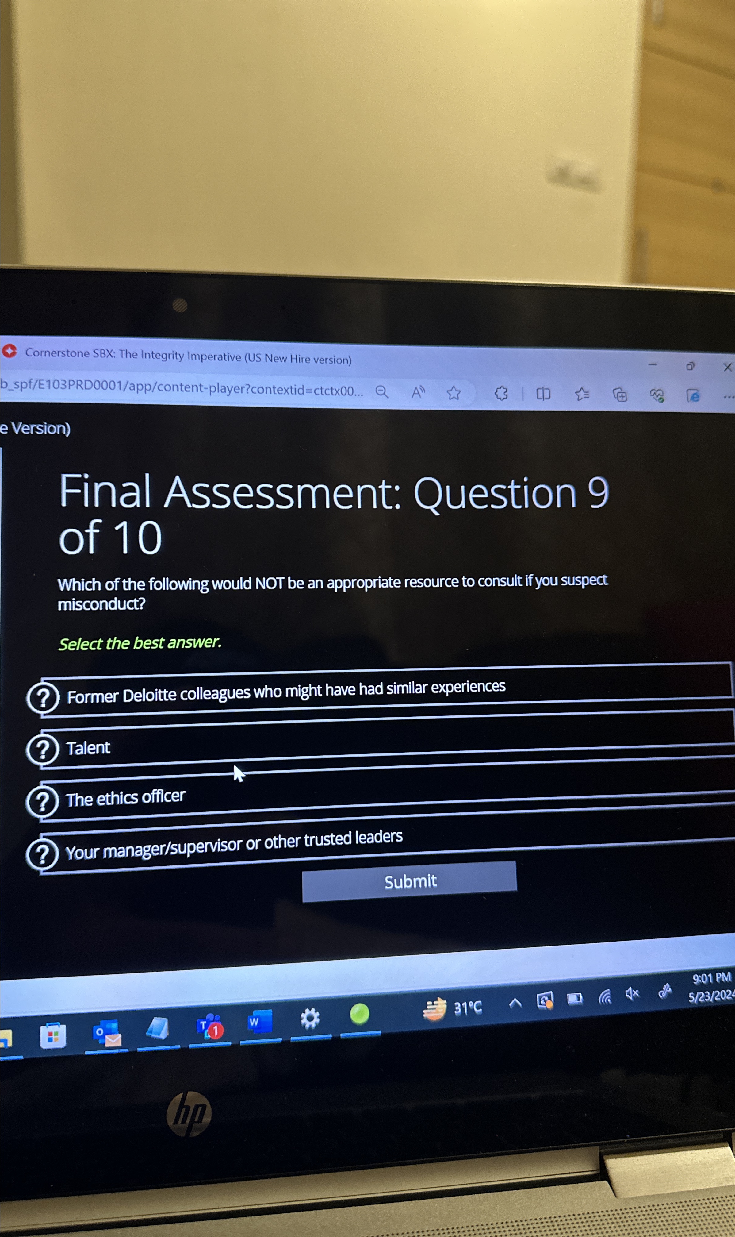  Cornerstone SBX: The Integrity Imperative (US New Hire version) b_spf/E103PRD0001/app/content-player?contextid=ctctx00... e