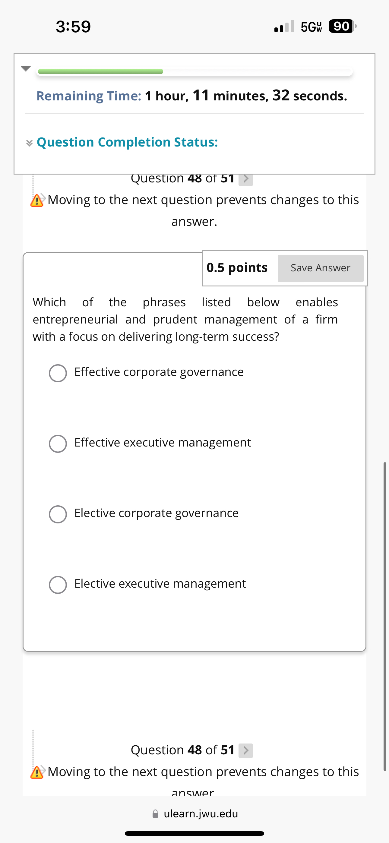  3:59 5Gwu 90 Remaining Time: 1 hour, 11 minutes, 32 seconds.