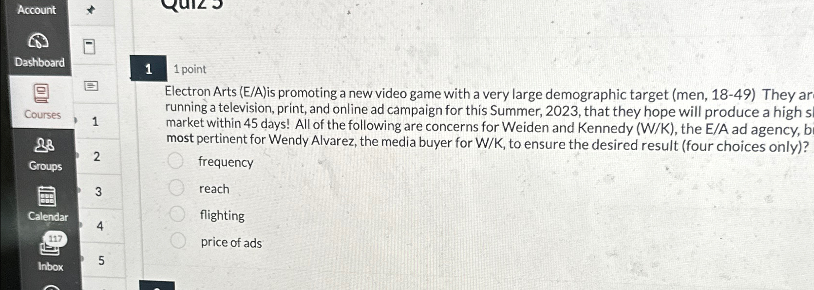  11 point Electron Arts (E/A)is promoting a new video game with