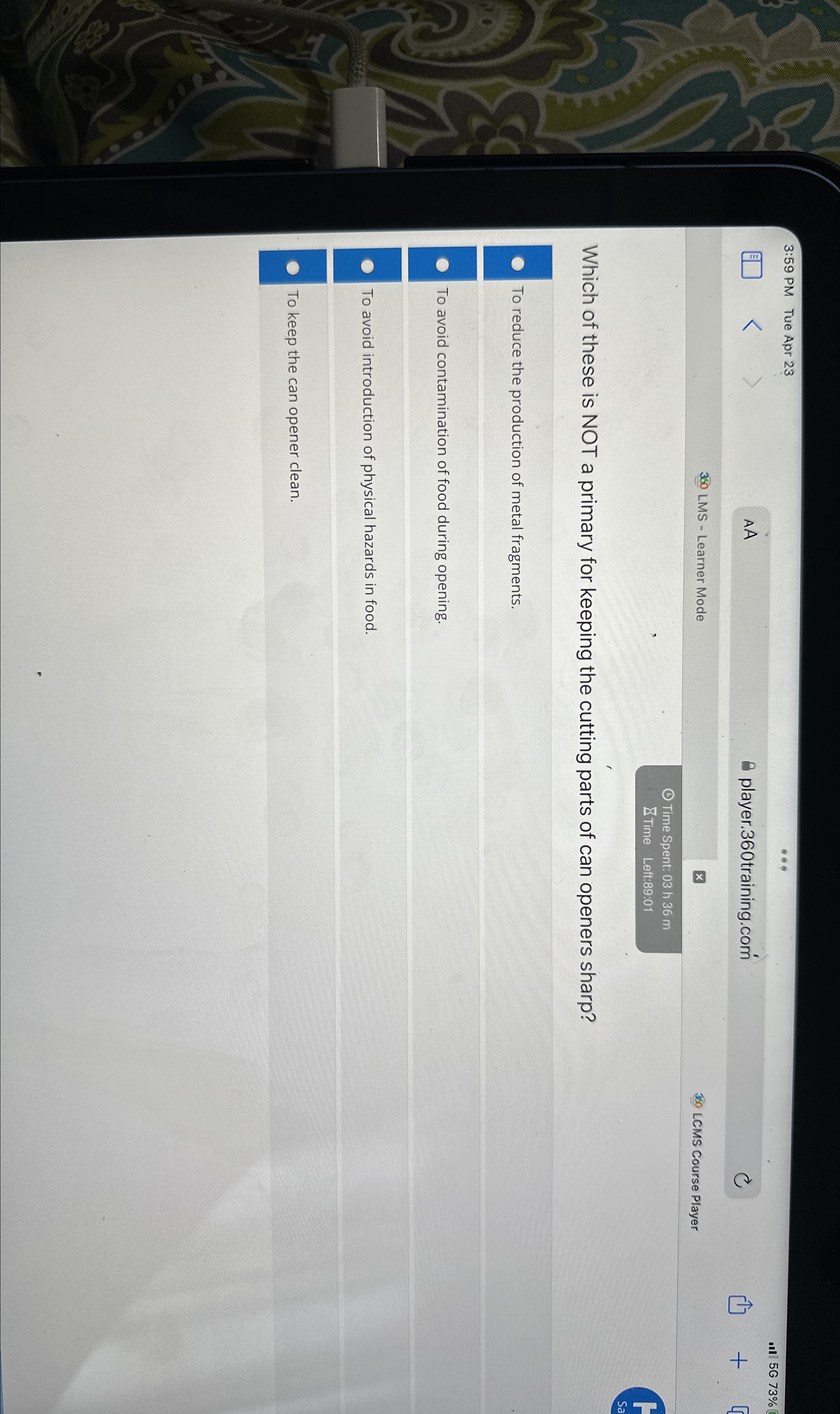  3:59 PM Tue Apr 23 AA player.360training.com' LMS - Learner Mode