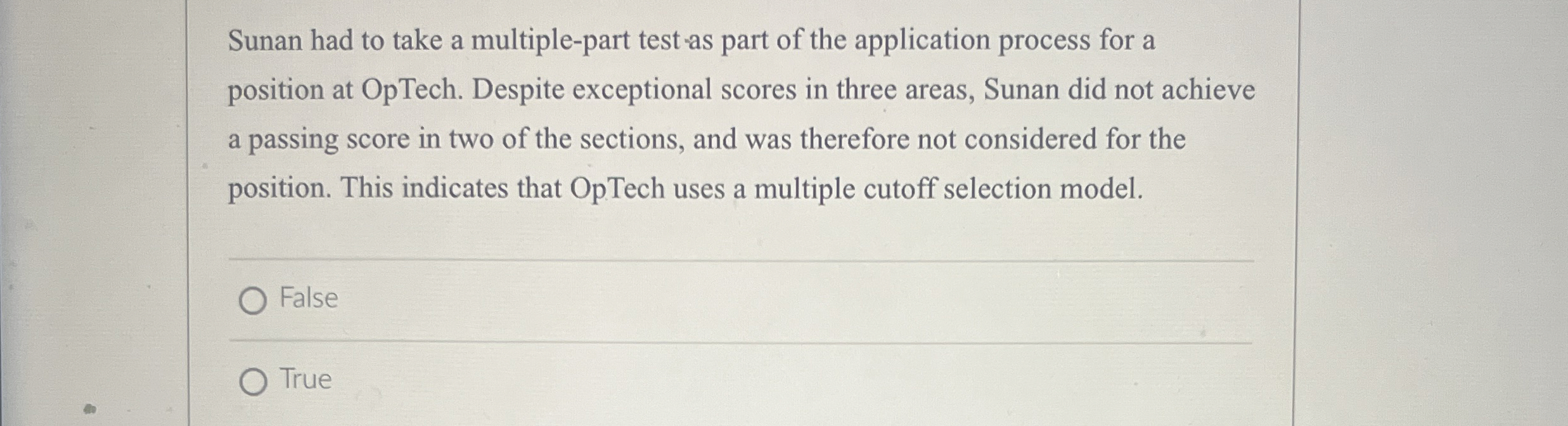  Sunan had to take a multiple-part test as part of the
