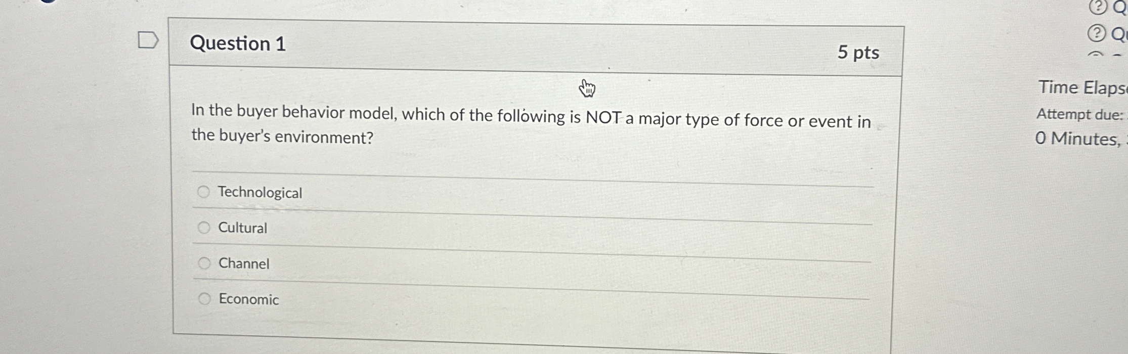  Question 1 5 pts In the buyer behavior model, which of