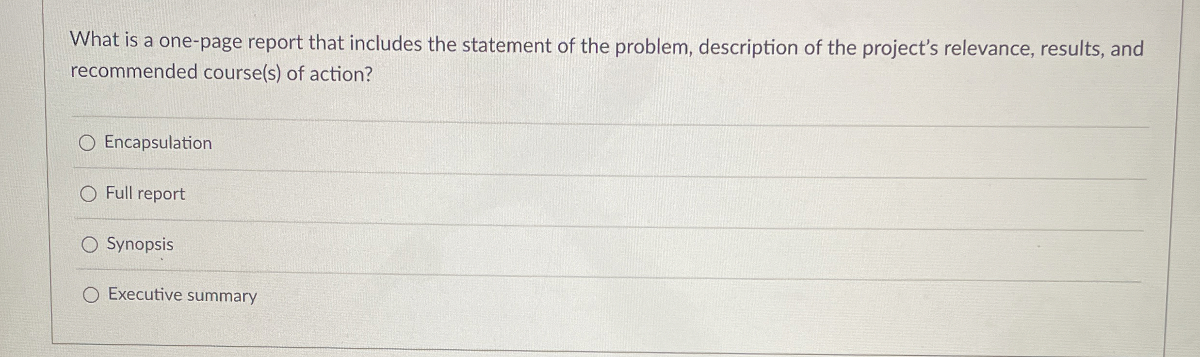  What is a one-page report that includes the statement of the