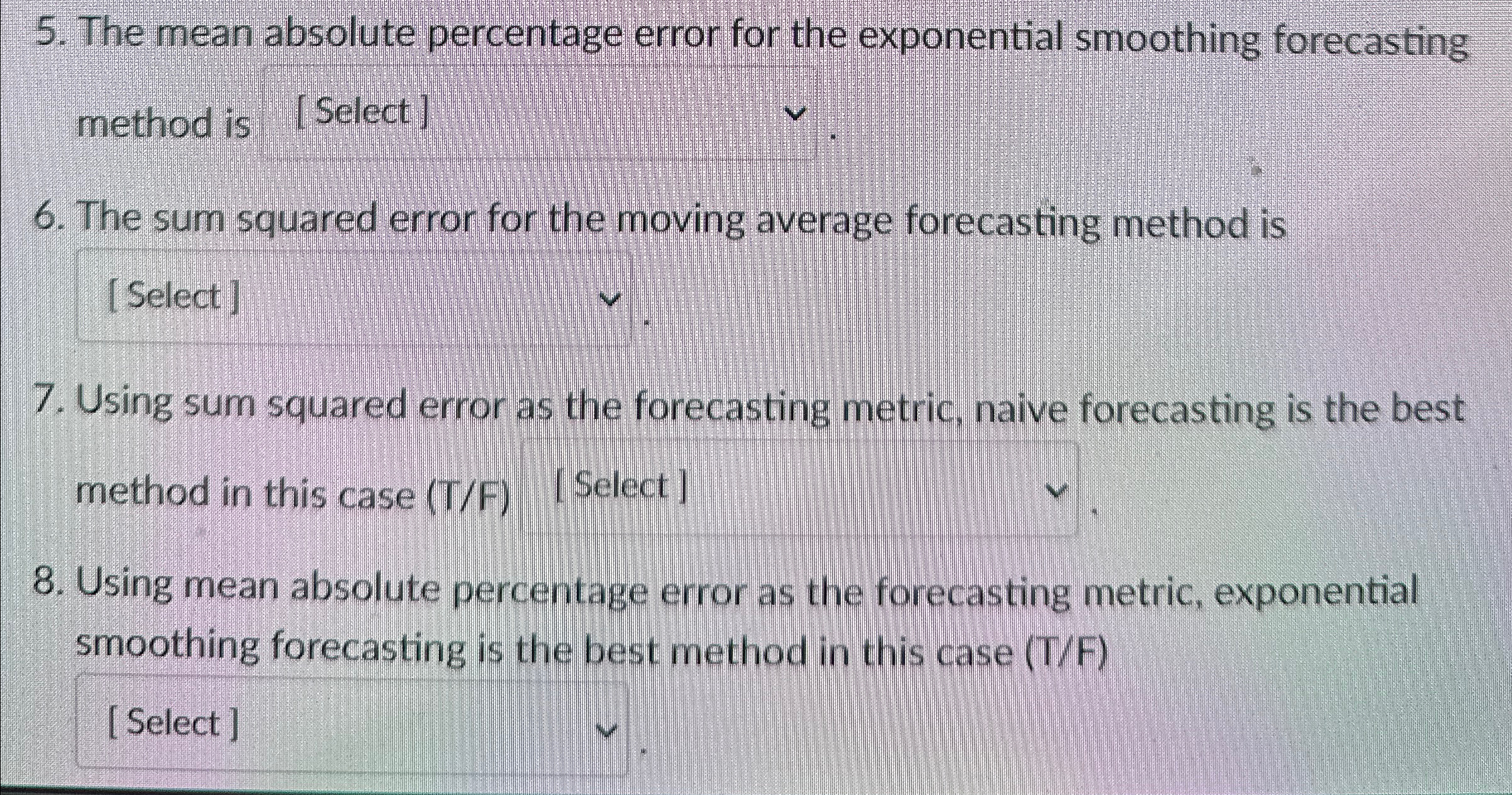  The mean absolute percentage error for the exponential smoothing forecasting method