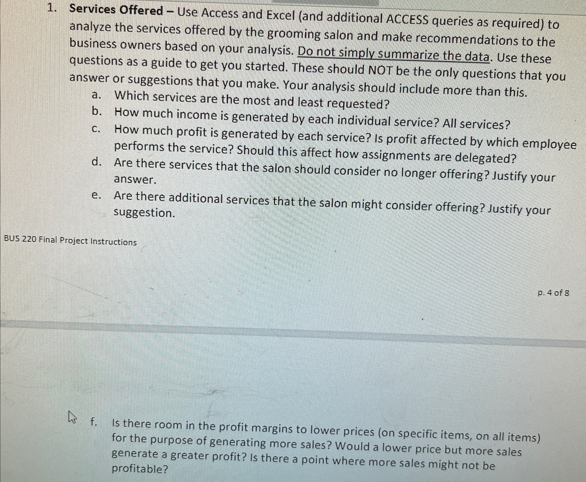  Services Offered - Use Access and Excel (and additional ACCESS queries