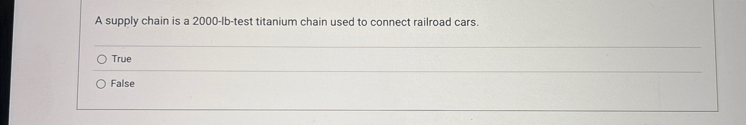  A supply chain is a 2000-lb-test titanium chain used to connect