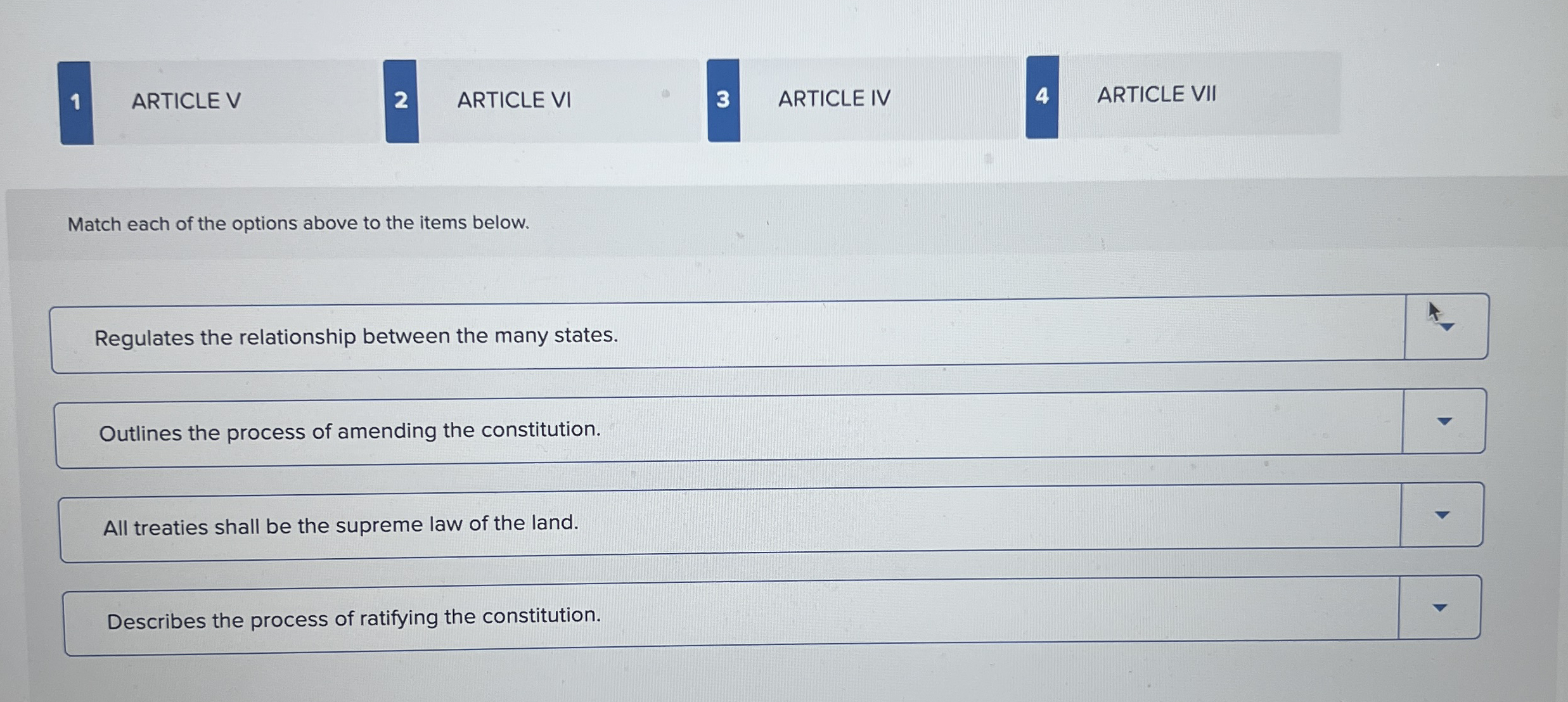  1 ARTICLE V 2 ARTICLE VI 3 ARTICLE IV 4 ARTICLE