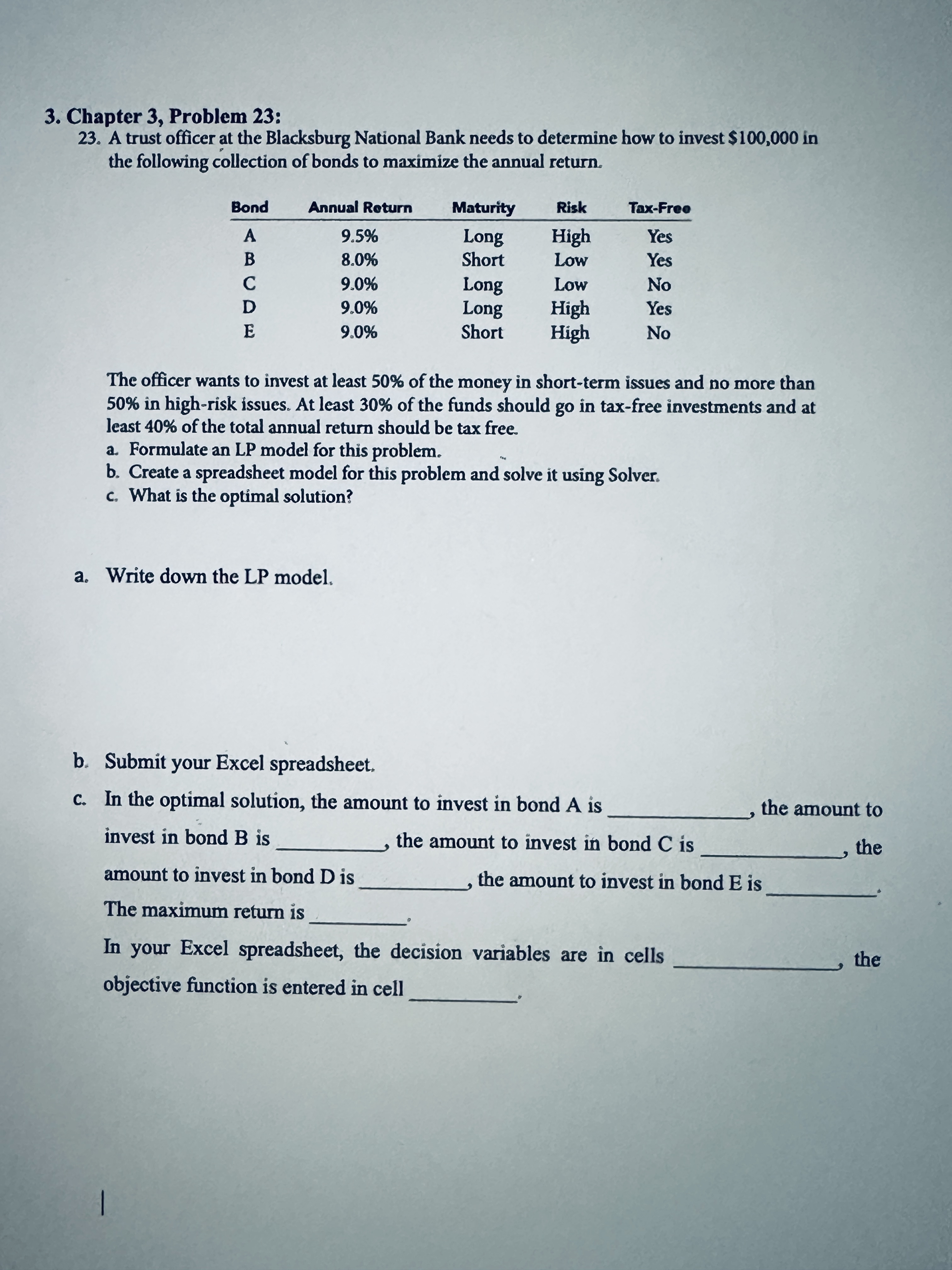  Chapter 3, Problem 23: A trust officer at the Blacksburg National