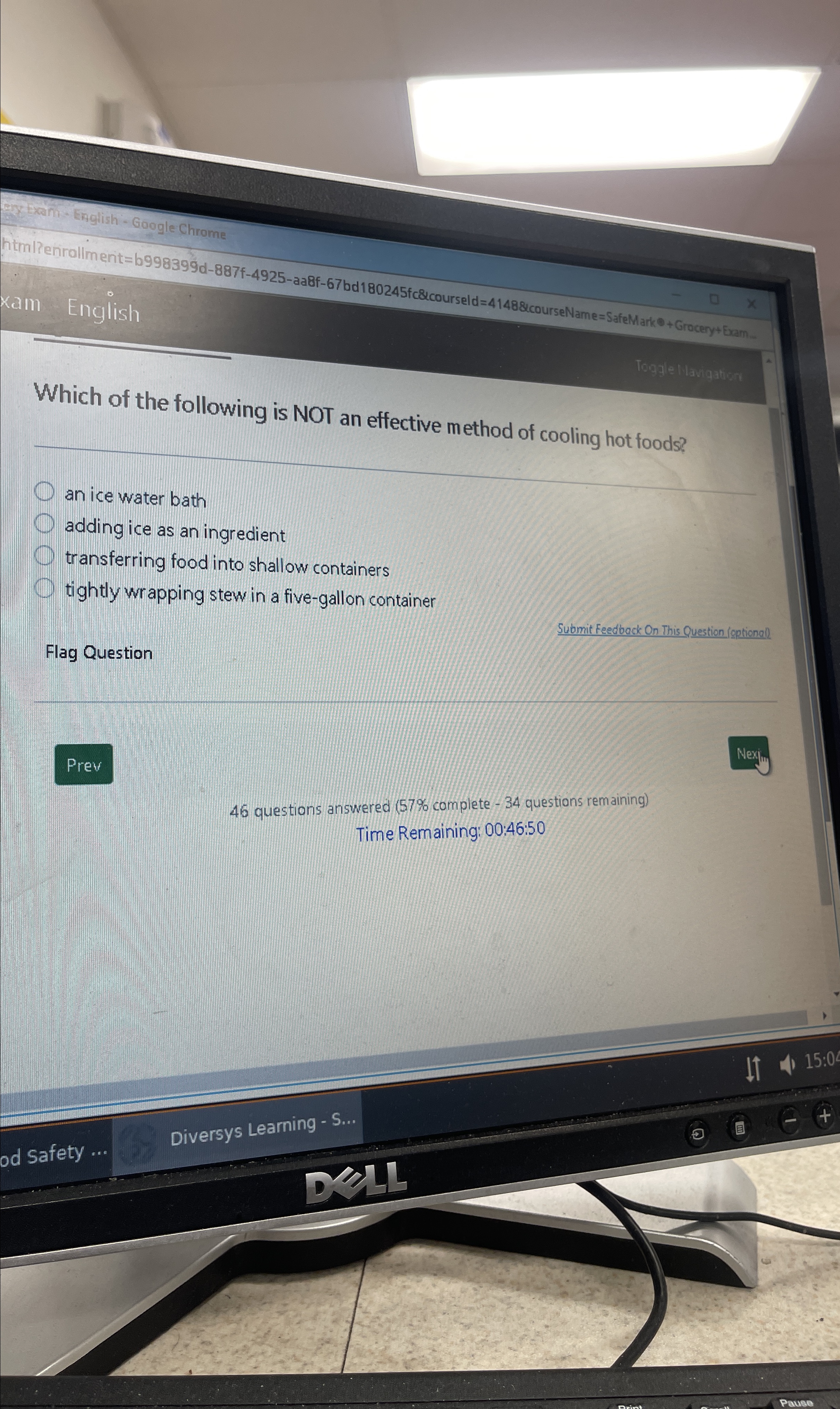  English - Google Chrome html? enirollment=6998399d-887f-4925-aa8f-67bd 180245fc&courseld=4148&courseName=SafeMark+ Grocery + Exam xam