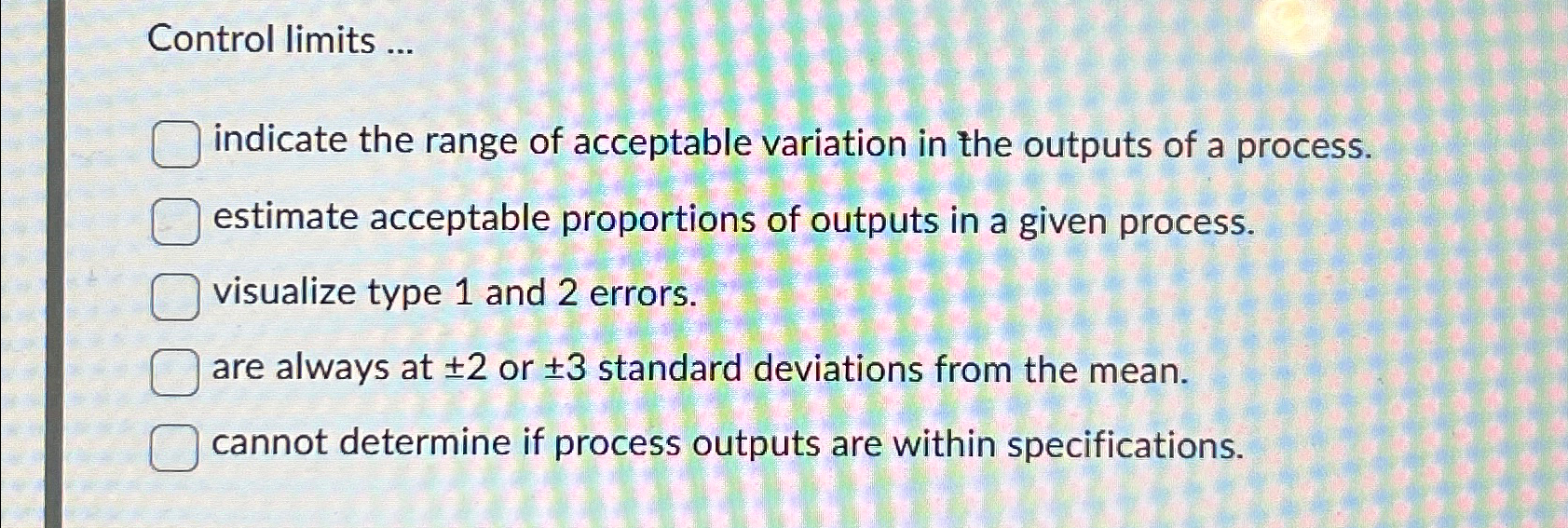  Control limits ... indicate the range of acceptable variation in the