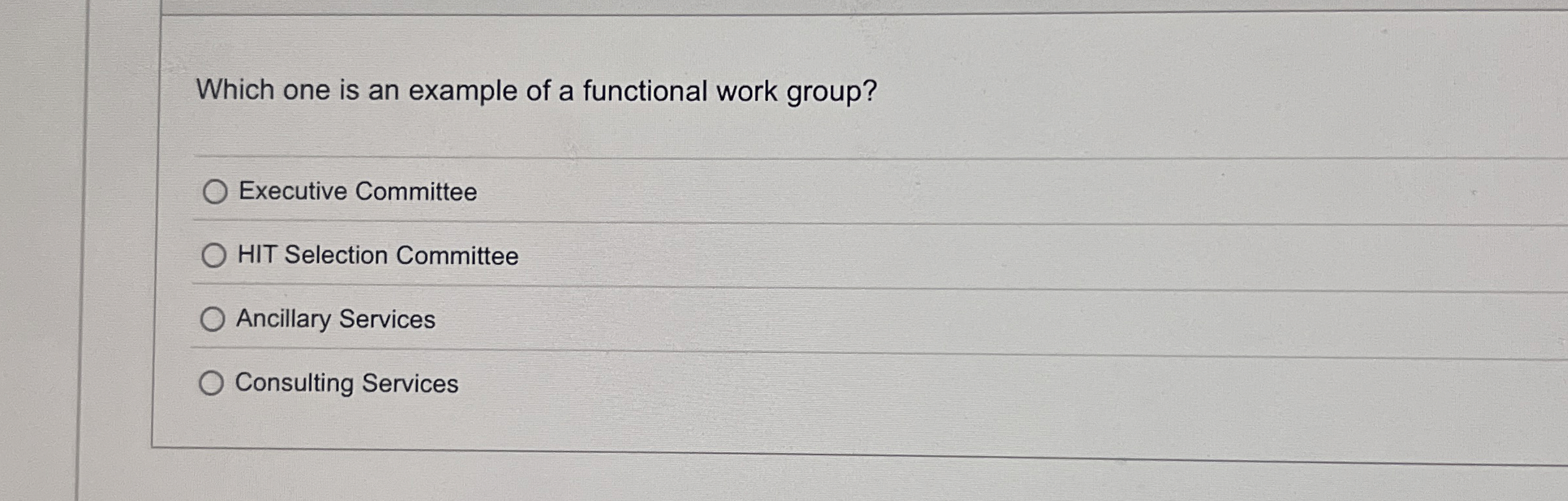  Which one is an example of a functional work group? Executive