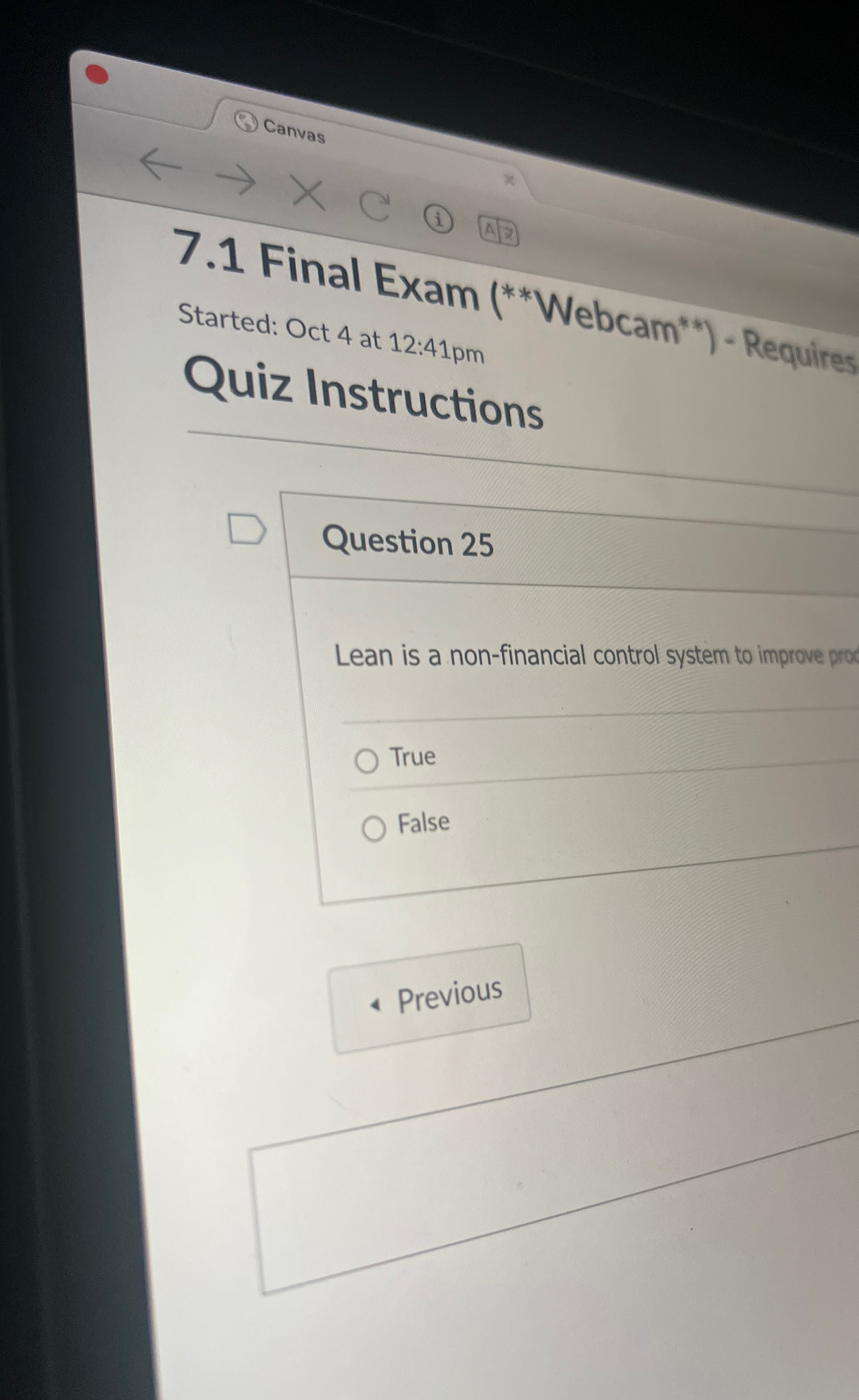  Question 25 Lean is a non-financial control system to improve prox