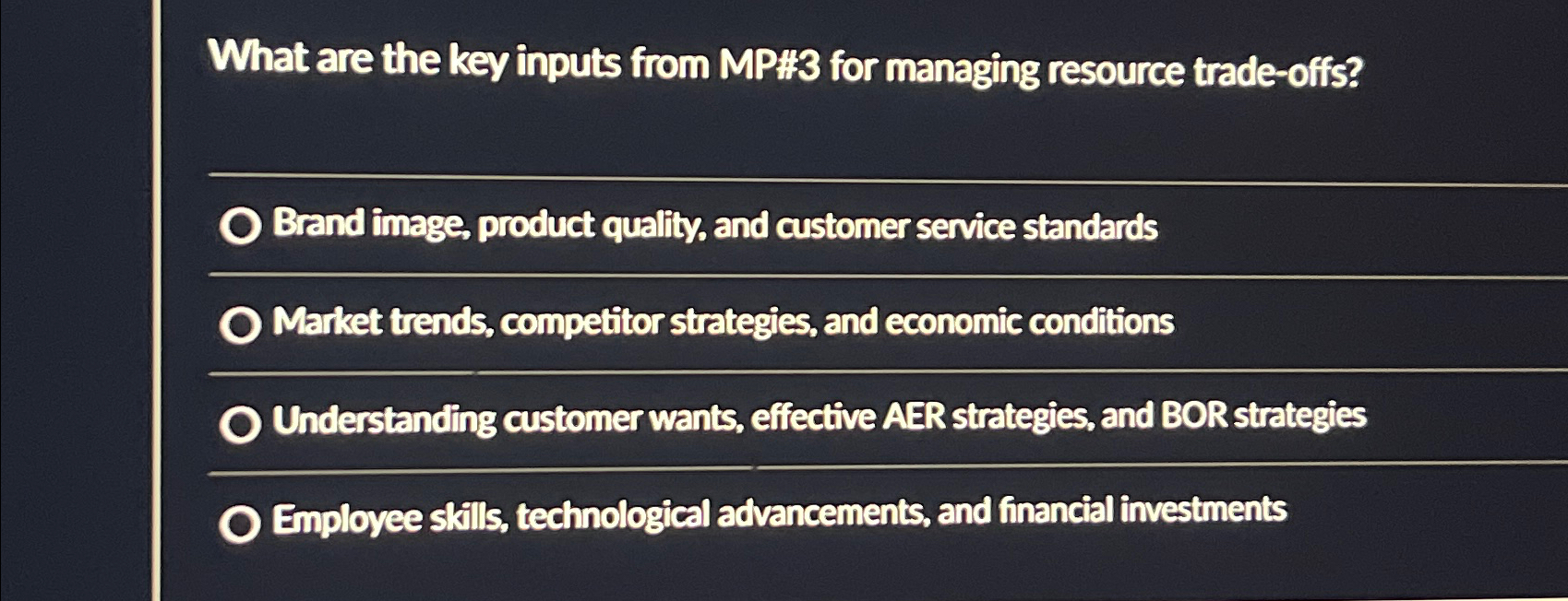  What are the key inputs from MP#3 for managing resource trade-offs?