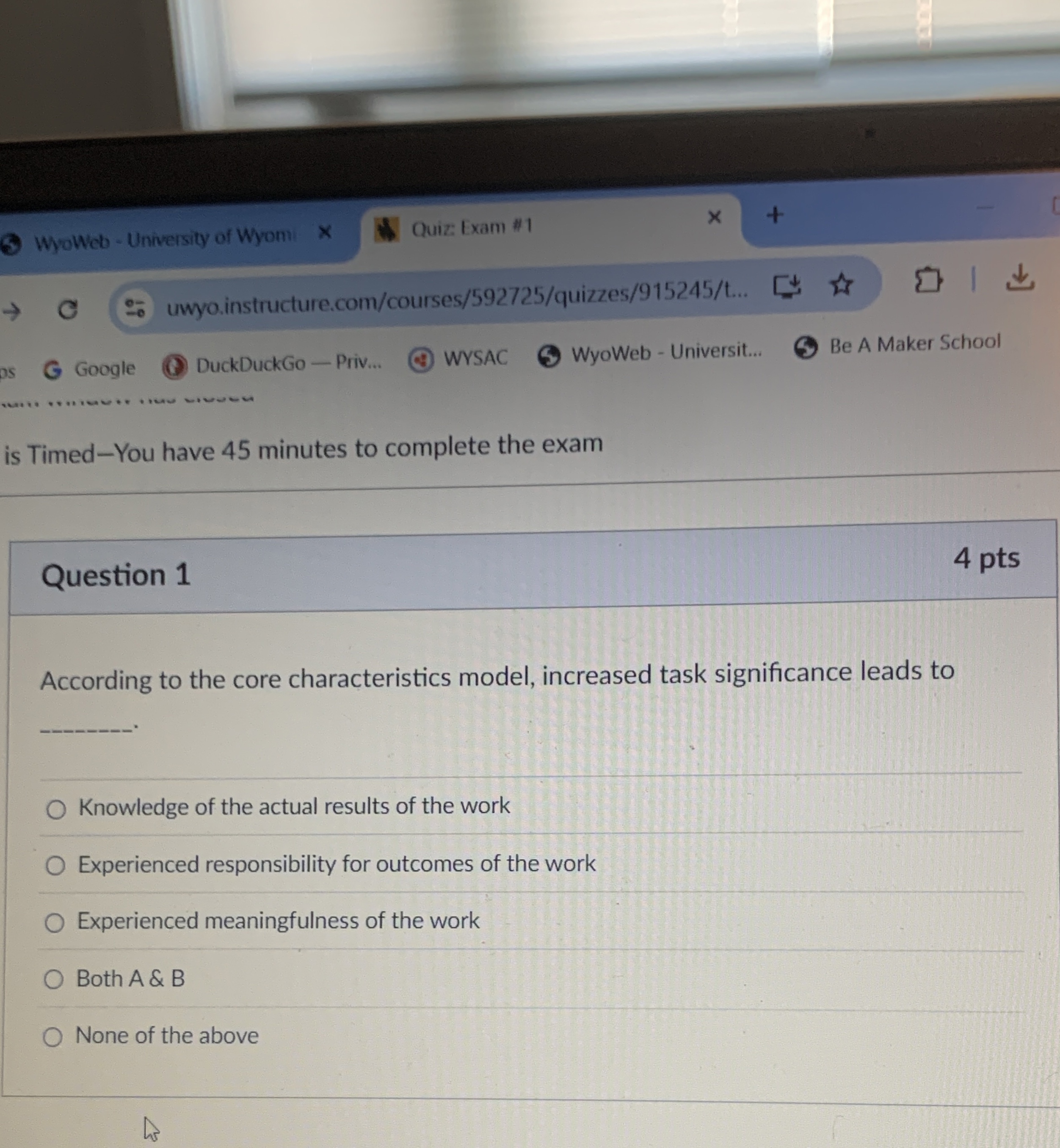  Question 1 According to the core characteristics model, increased task significance