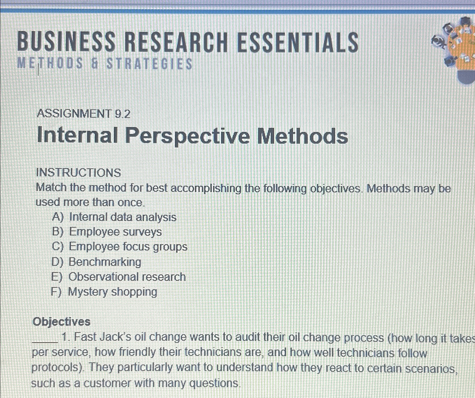  BUSINESS RESEARCH ESSENTIALS METHOOS & STRATEGIES ASSIGNMENT 9.2 Internal Perspective Methods