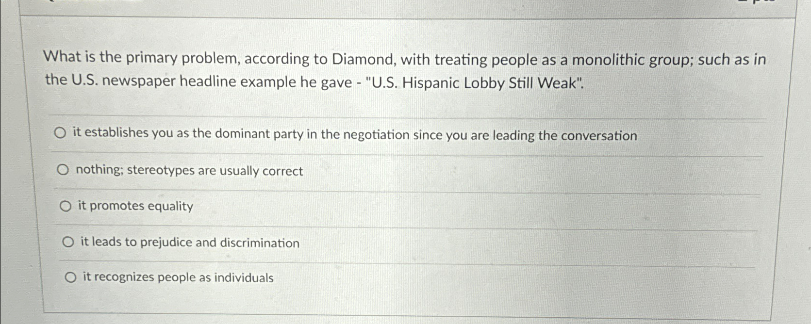  What is the primary problem, according to Diamond, with treating people