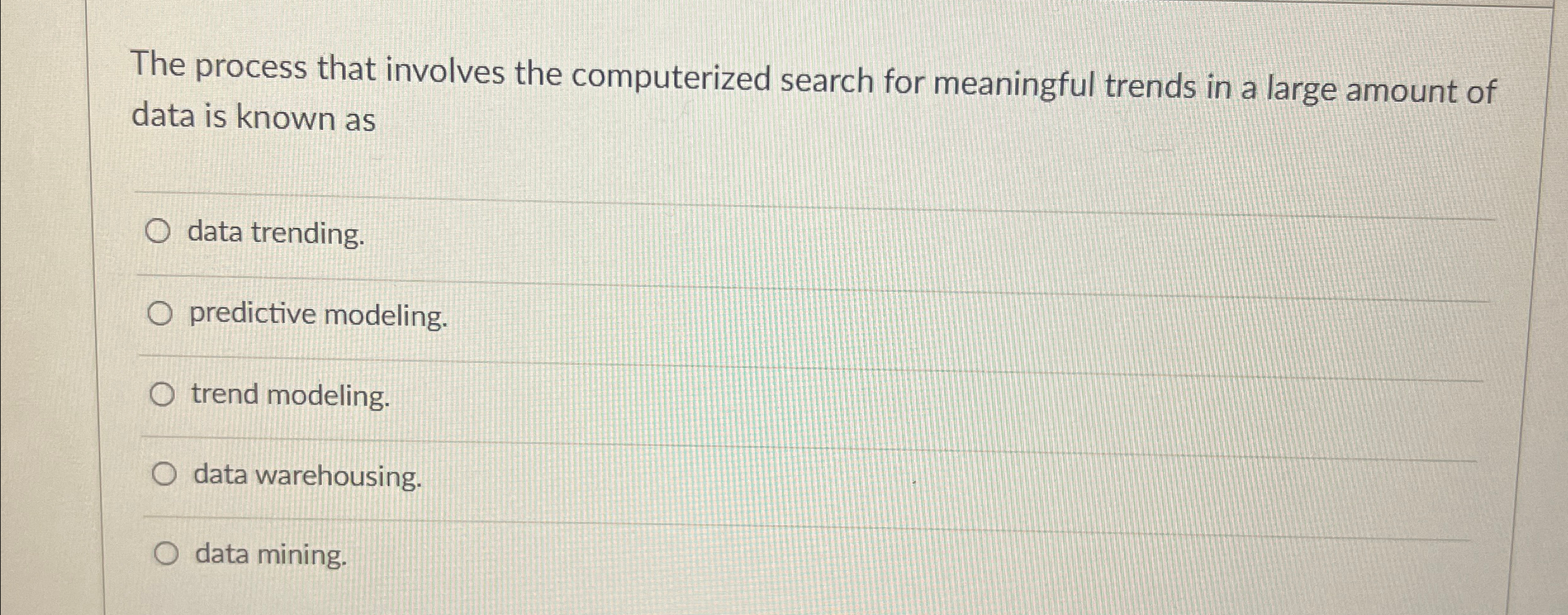  The process that involves the computerized search for meaningful trends in