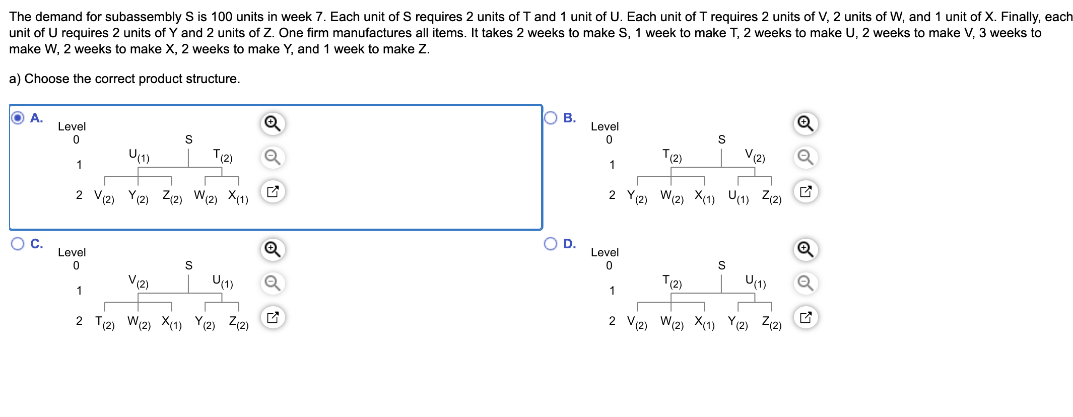  The demand for subassembly S is 100 units in week 7.