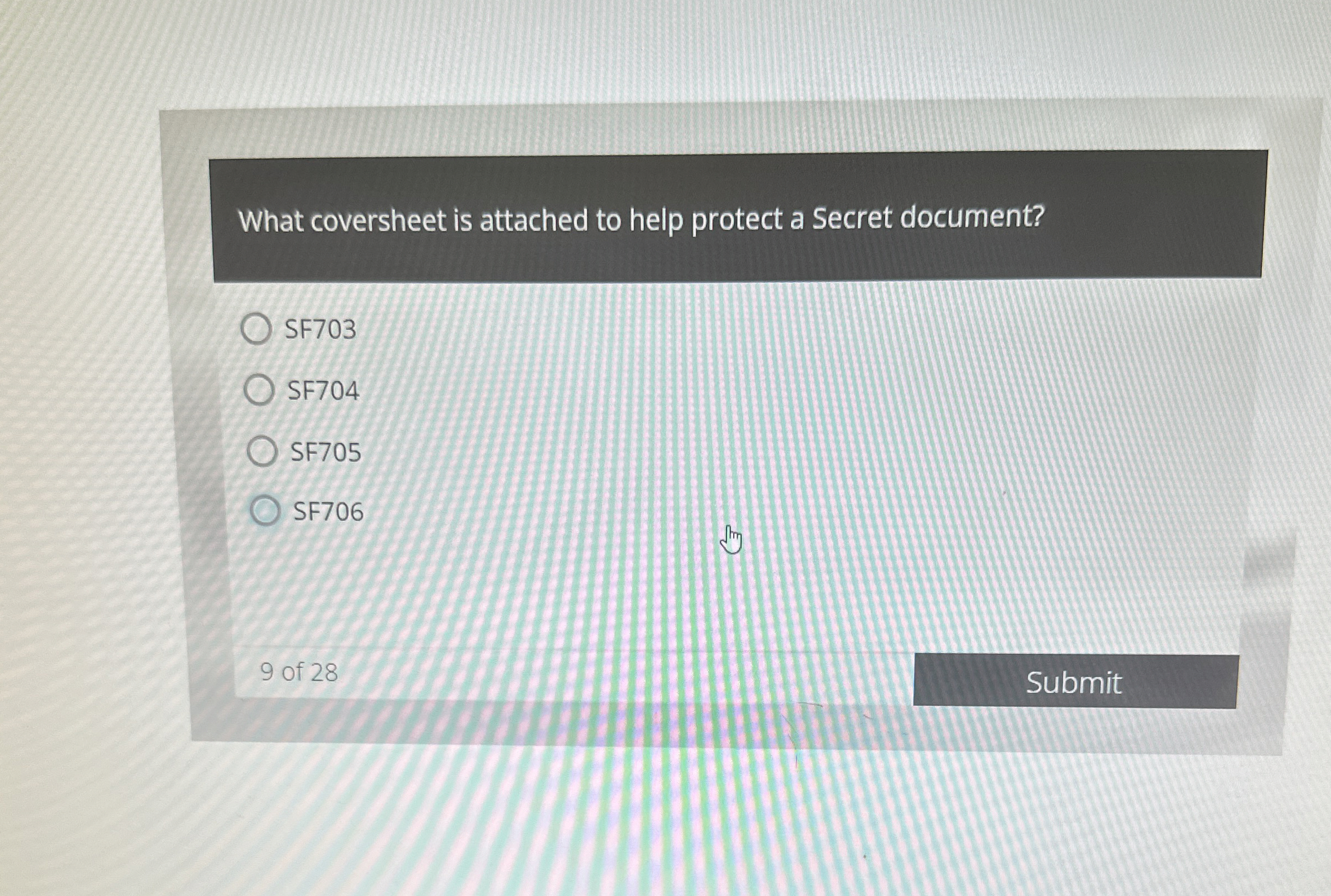  What coversheet is attached to help protect a Secret document? SF703