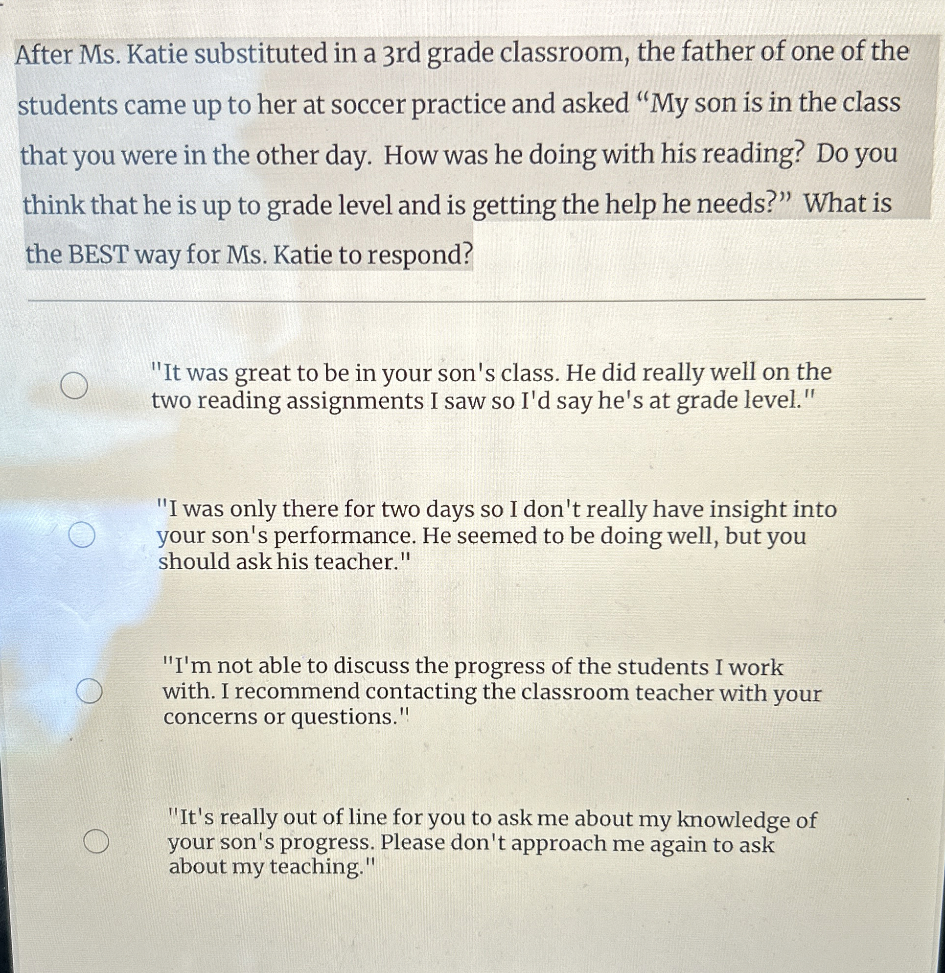  After Ms. Katie substituted in a 3rd grade classroom, the father