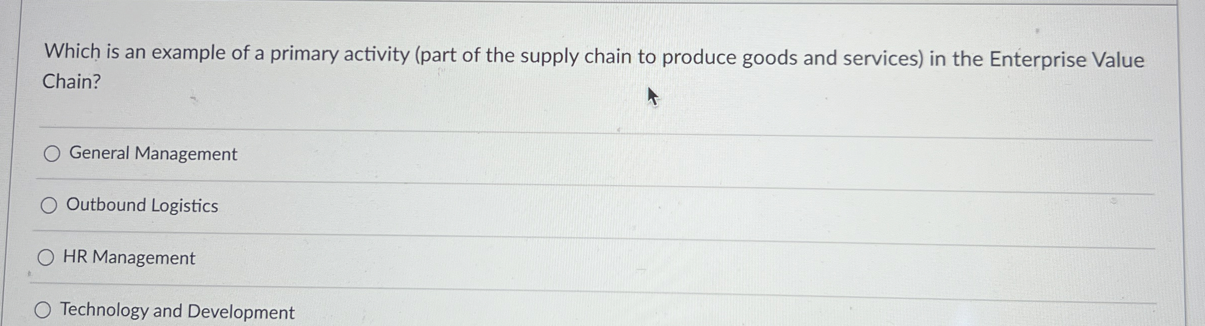  Which is an example of a primary activity (part of the