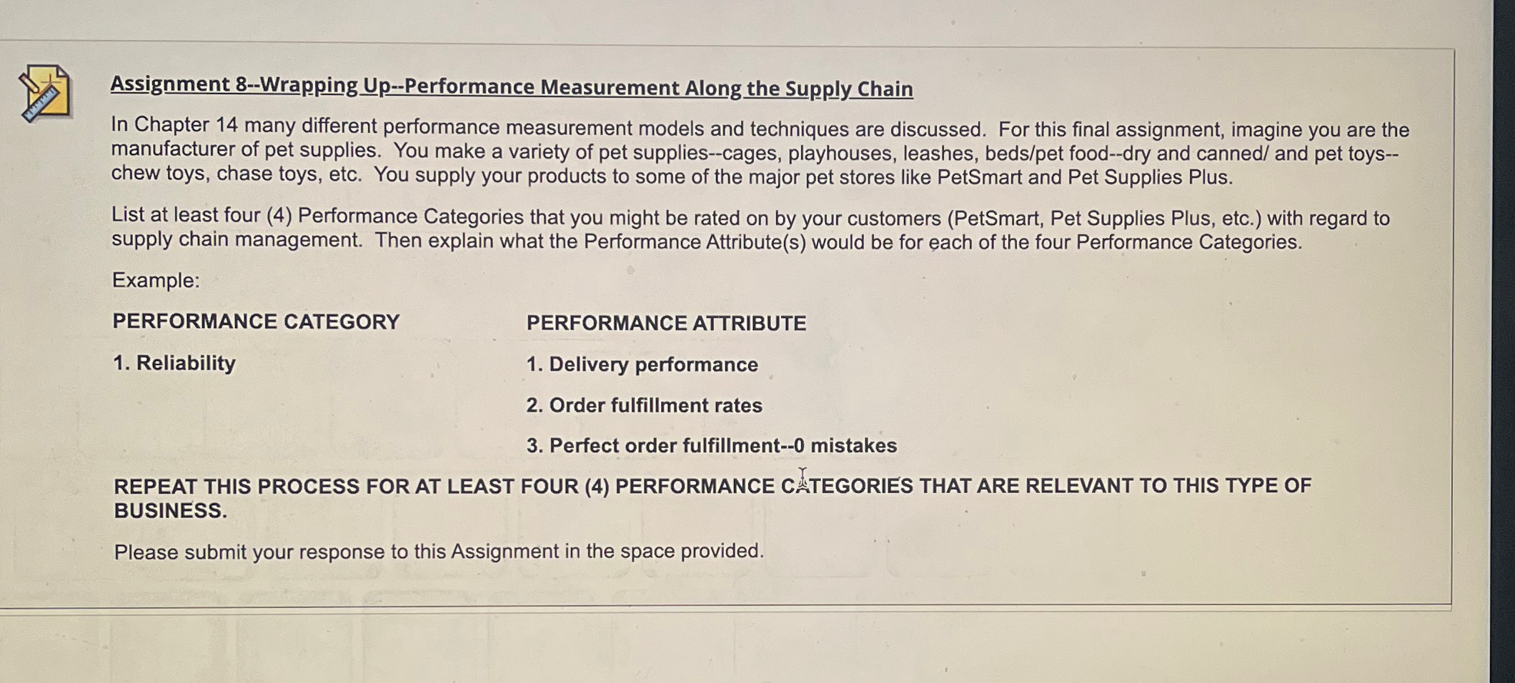  Assignment 8--Wrapping Up---Performance Measurement Along the Supply Chain In Chapter 14