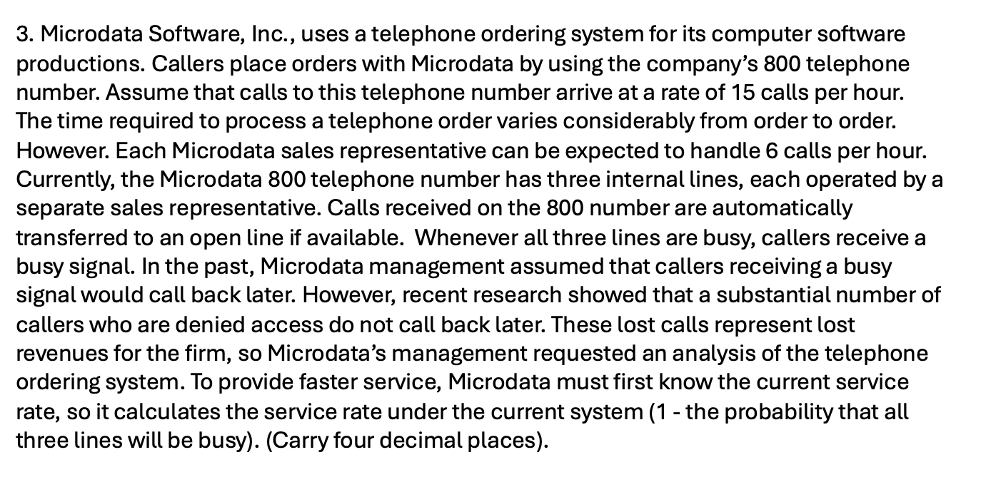  Microdata Software, Inc., uses a telephone ordering system for its computer