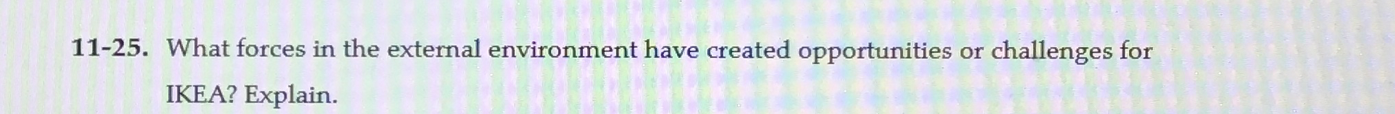  11-25. What forces in the external environment have created opportunities or