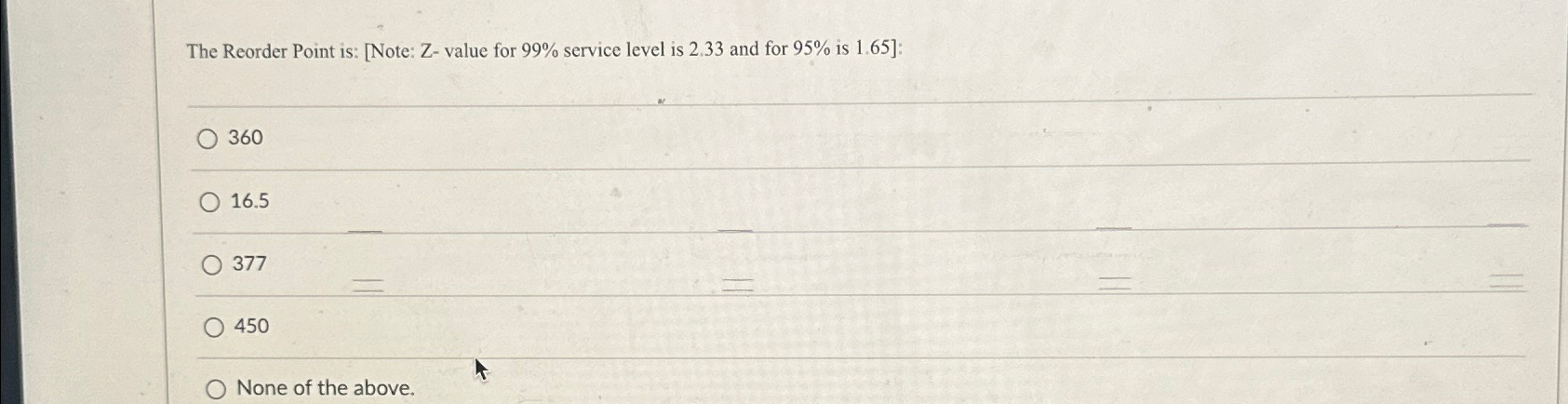  The Reorder Point is: [Note: Z- value for 99% service level
