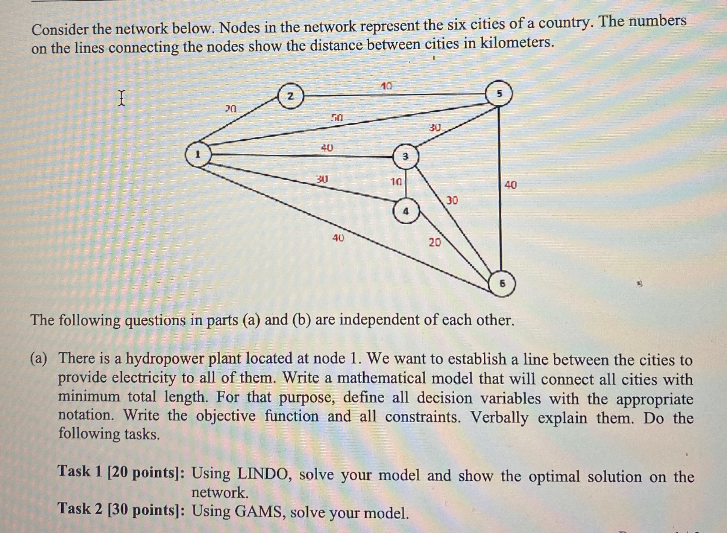  Consider the network below. Nodes in the network represent the six