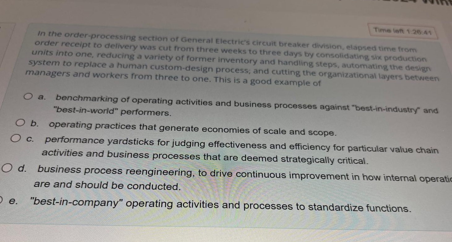  Time left 1:26:4t In the order-processing section of General Electric's circuit