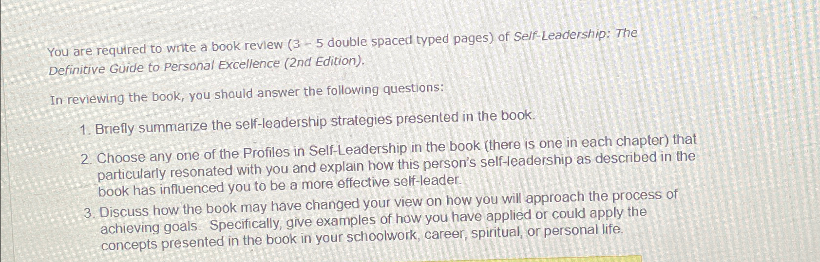  You are required to write a book review (3-5 double spaced