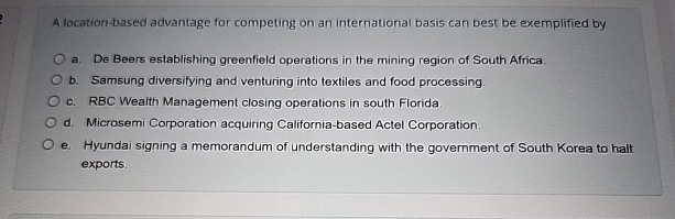  A location-based advantage for competing on an international basis can best