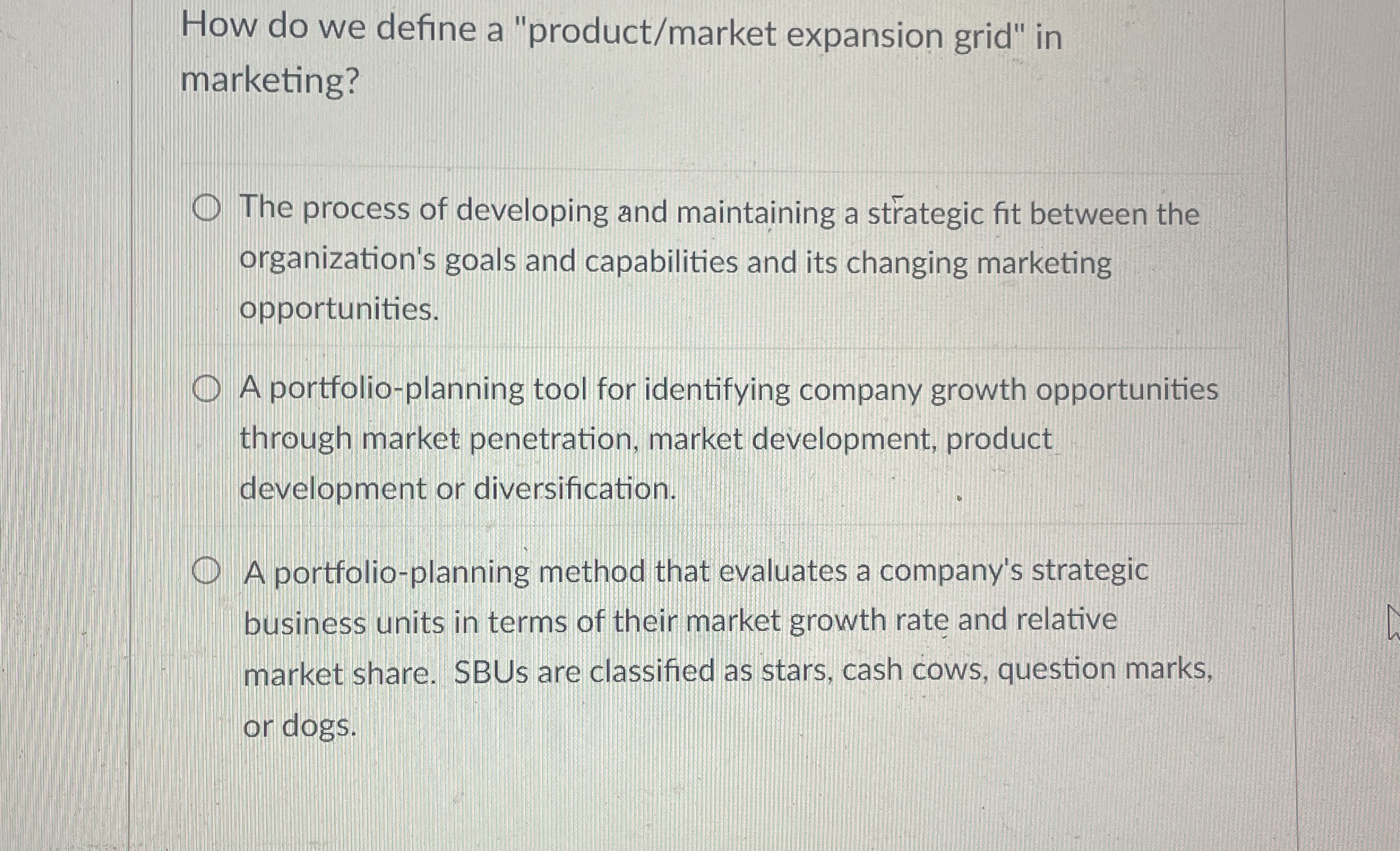  How do we define a "product/market expansion grid" in marketing? The