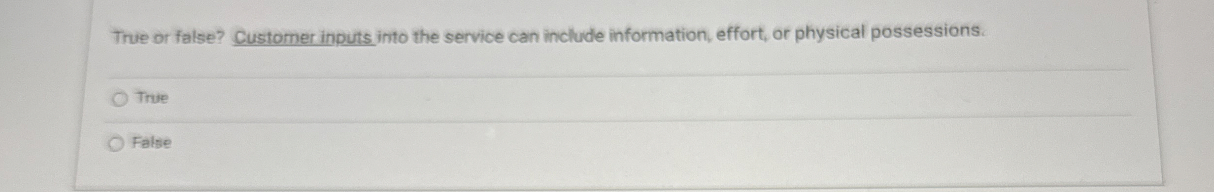  True or false? Customer inputs into the service can include information,