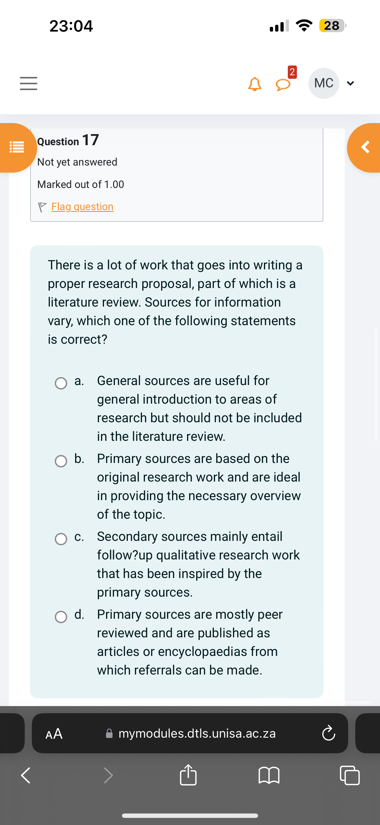  23:04 28 Question 17 Not yet answered Marked out of 1.00