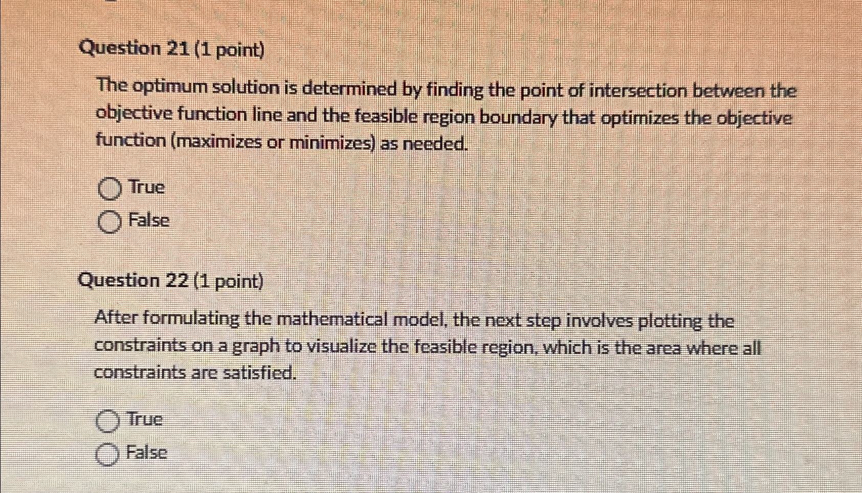  Question 21(1 point) The optimum solution is determined by finding the