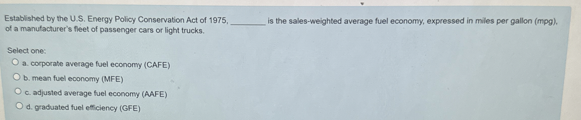  Established by the U.S. Energy Policy Conservation Act of 1975, of